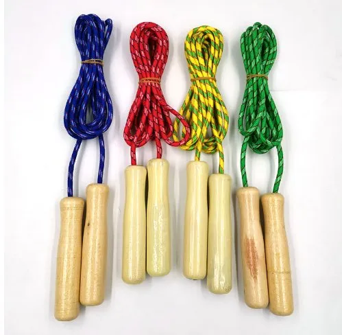 12 Piece Bulk Wholesale Toy Jump Ropes Wooden Handle 7.9-Foot for Fitness and Fun, 3 Of Each Color.