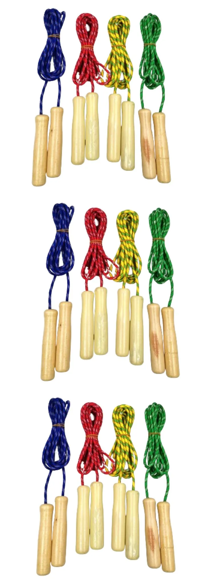 12 Piece Bulk Wholesale Toy Jump Ropes Wooden Handle 7.9-Foot for Fitness and Fun, 3 Of Each Color.