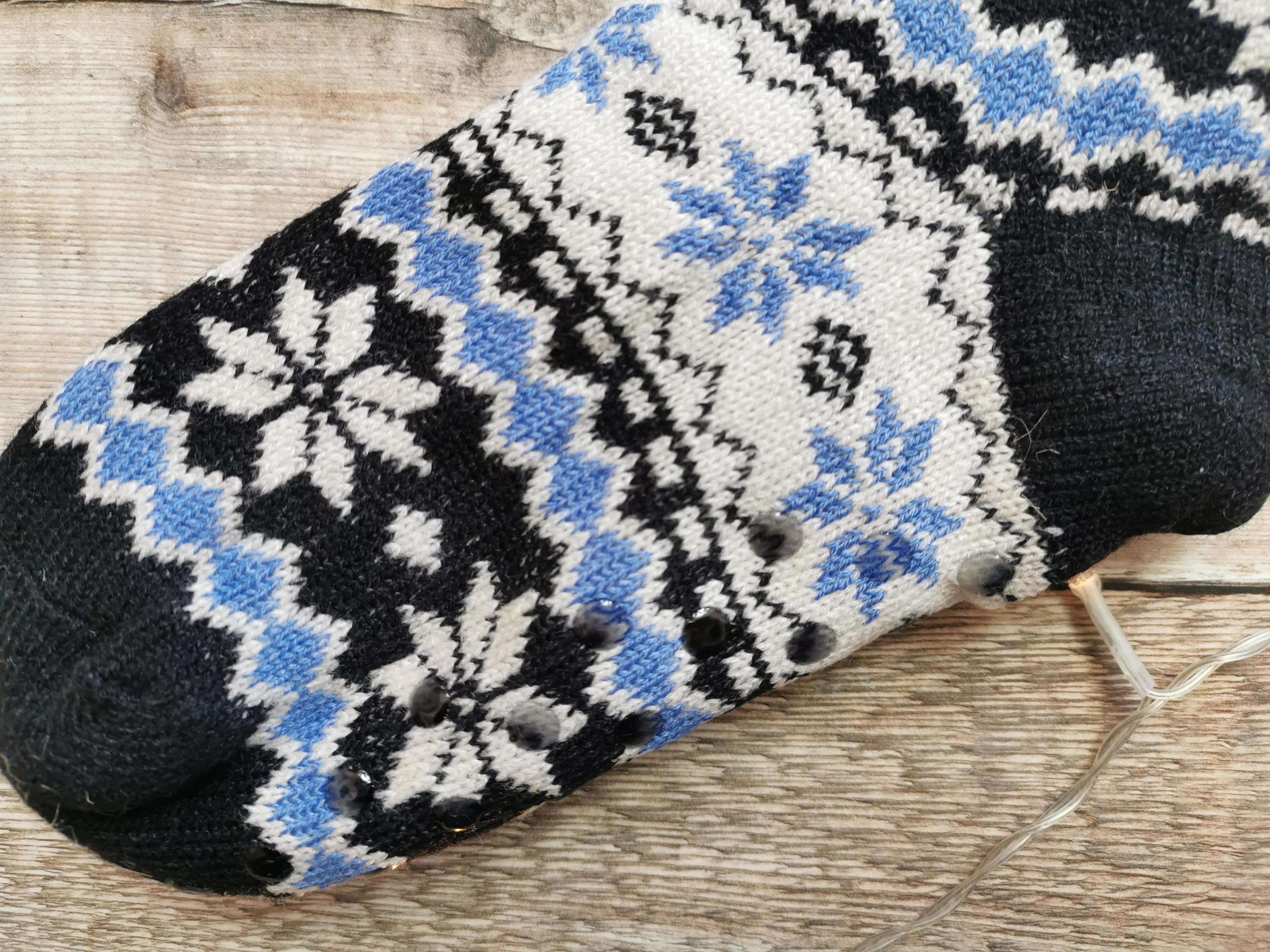 Black Fairisle Fleece Lined Chunky Knit Slipper Socks