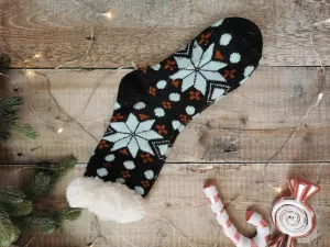 Black Snowflake Fleece Lined Chunky Knit Slipper Socks