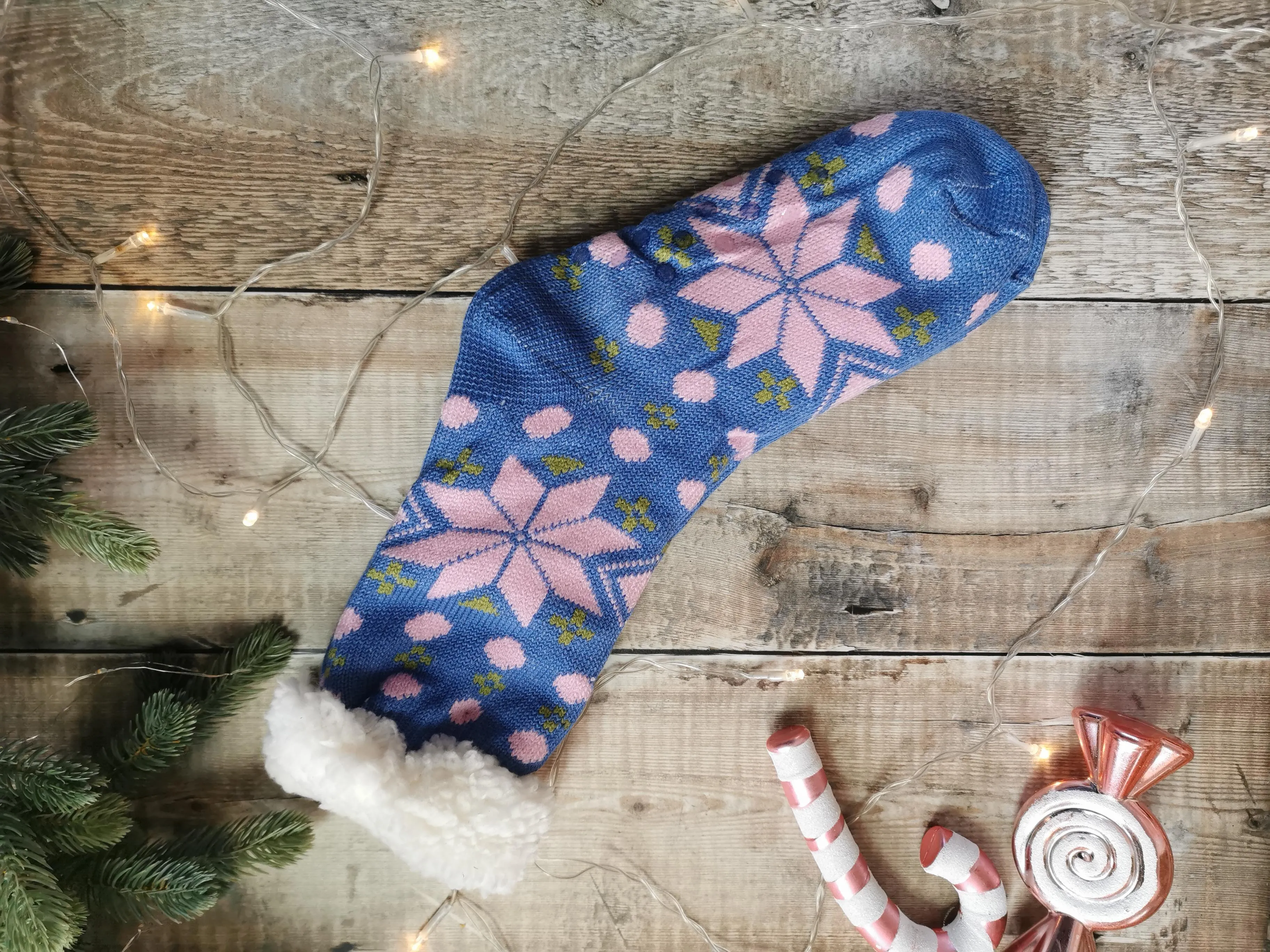 Blue Snowflake Fleece Lined Chunky Knit Slipper Socks