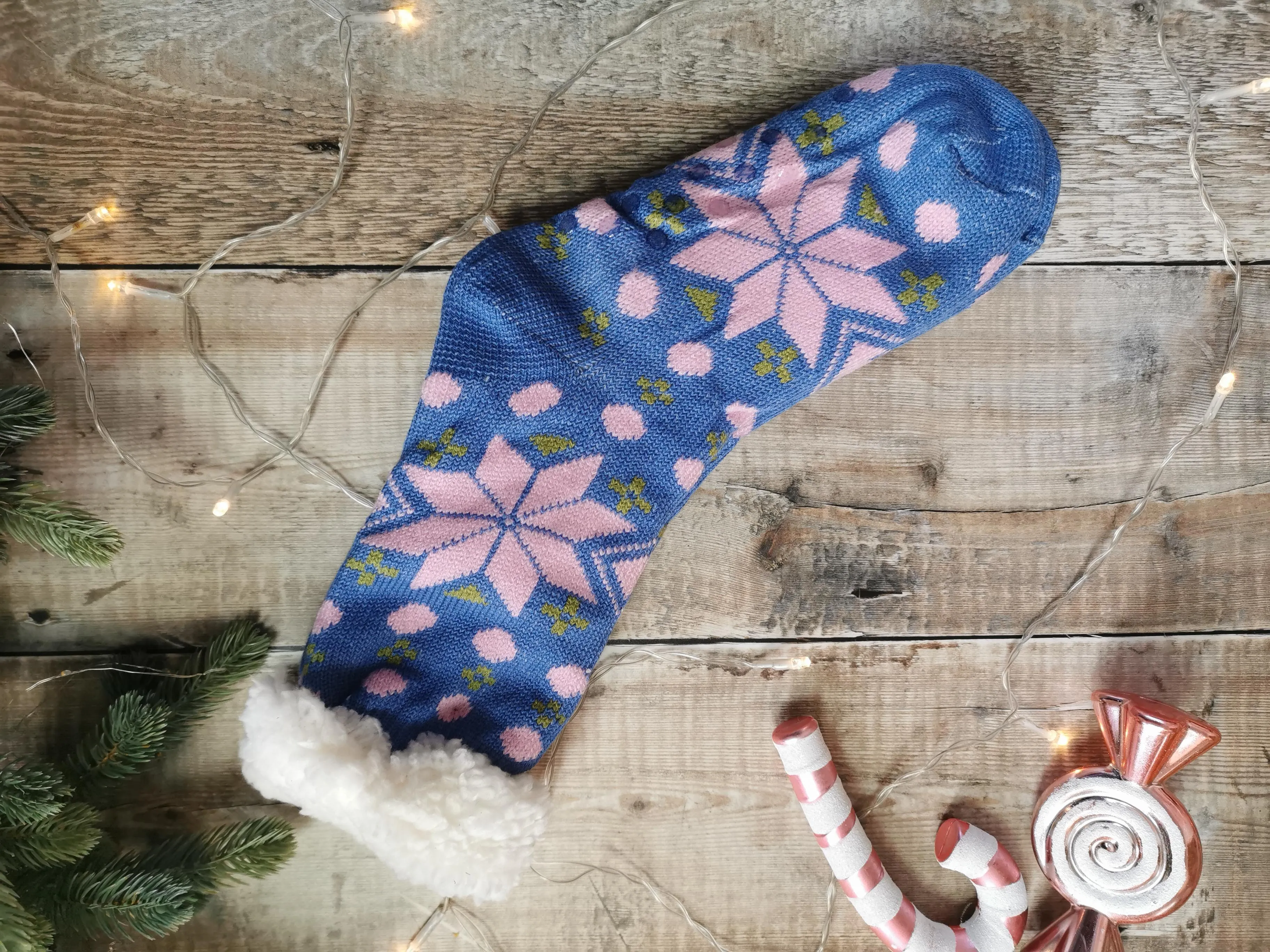 Blue Snowflake Fleece Lined Chunky Knit Slipper Socks