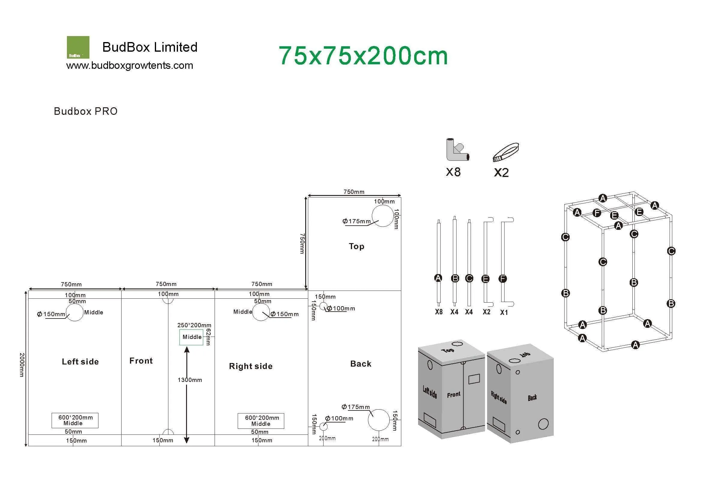 Bud Box Pro Tent Silver  - 75 x 75 x 200cm