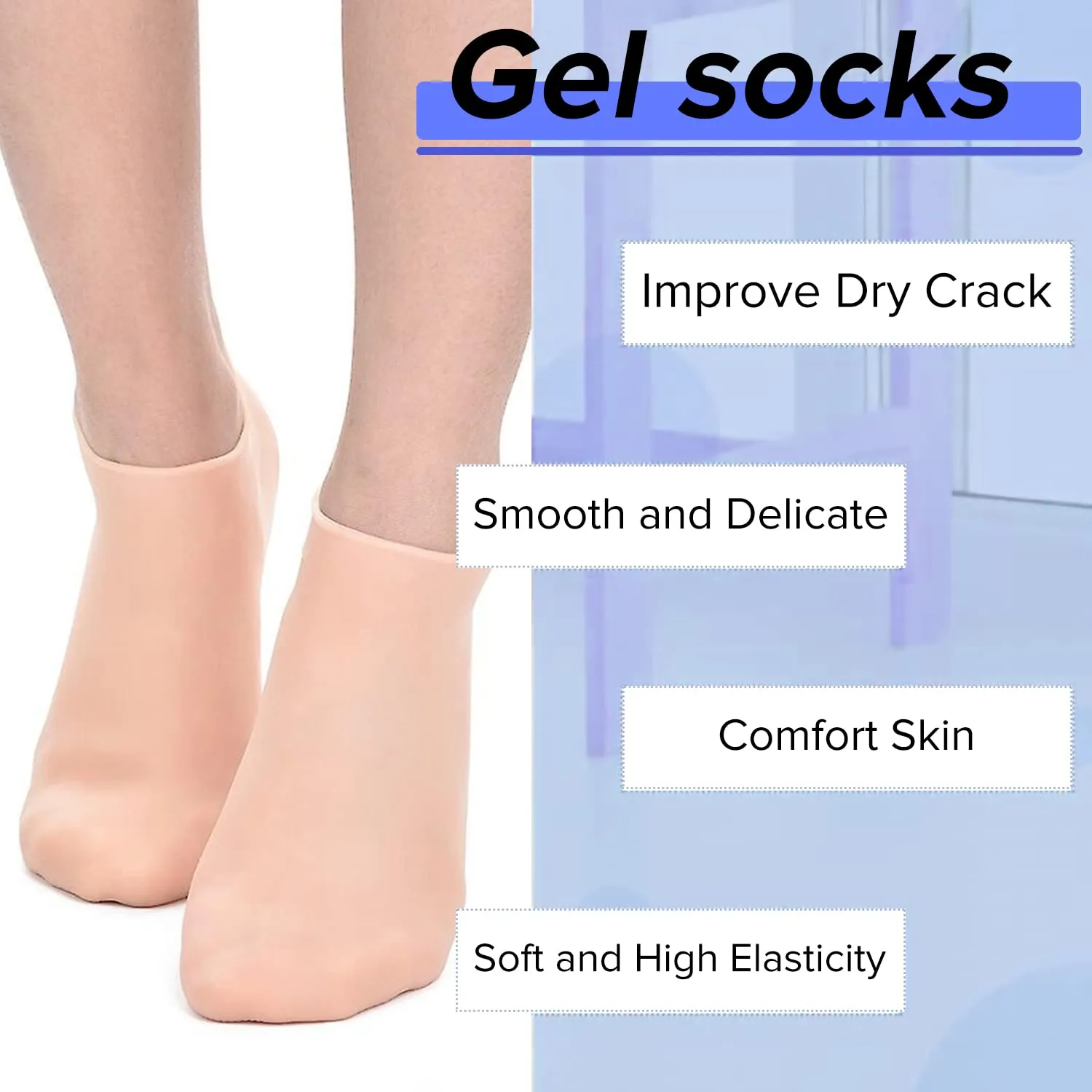 Dr Foot Silicone Socks | Anti Slip Silicone Moisturizing Socks | Dry Cracking Skin | For Both Men & Women | Full Length, Medium Size – 1 Pair (Pack of 2)