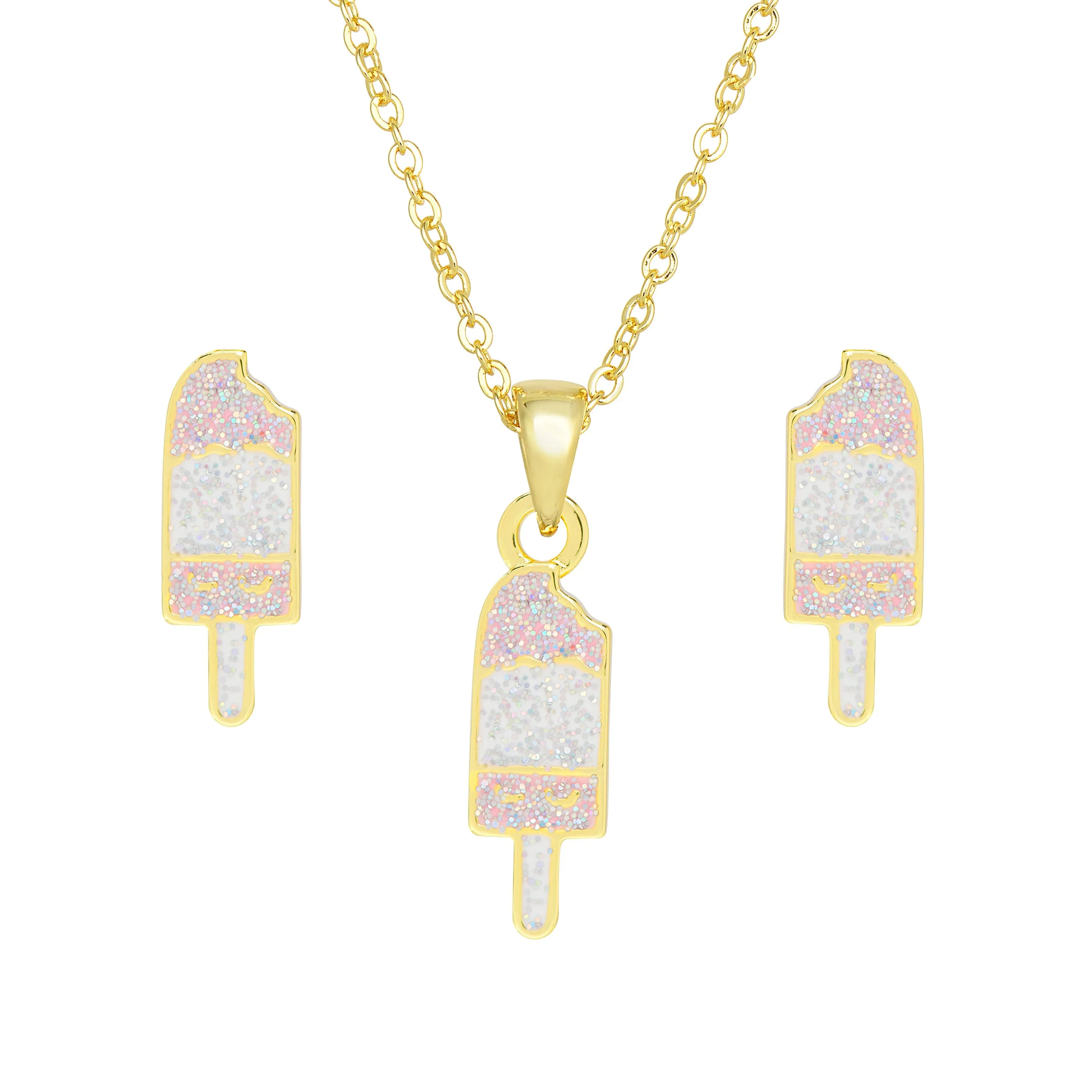 Glitter Ice Cream Necklace and Earrings Set