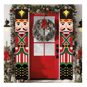 Ivenf Christmas Decorations Outdoor Yard Front Porch Sign Set, Cute Nutcracker Soldier Door Banner