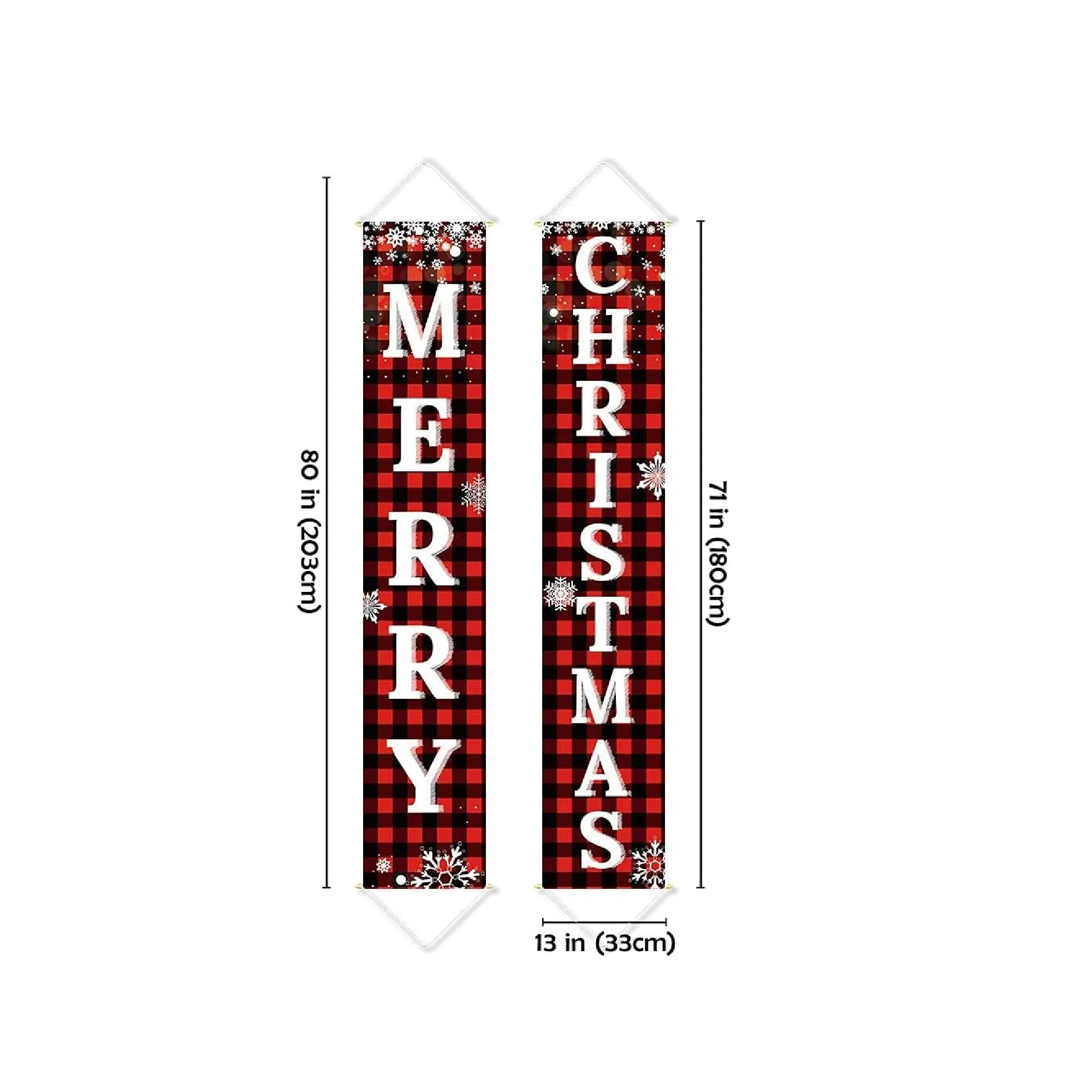 Ivenf Christmas Decorations Outdoor Yard Front Porch Sign Set | Red Black Buffalo Plaid Door Banner