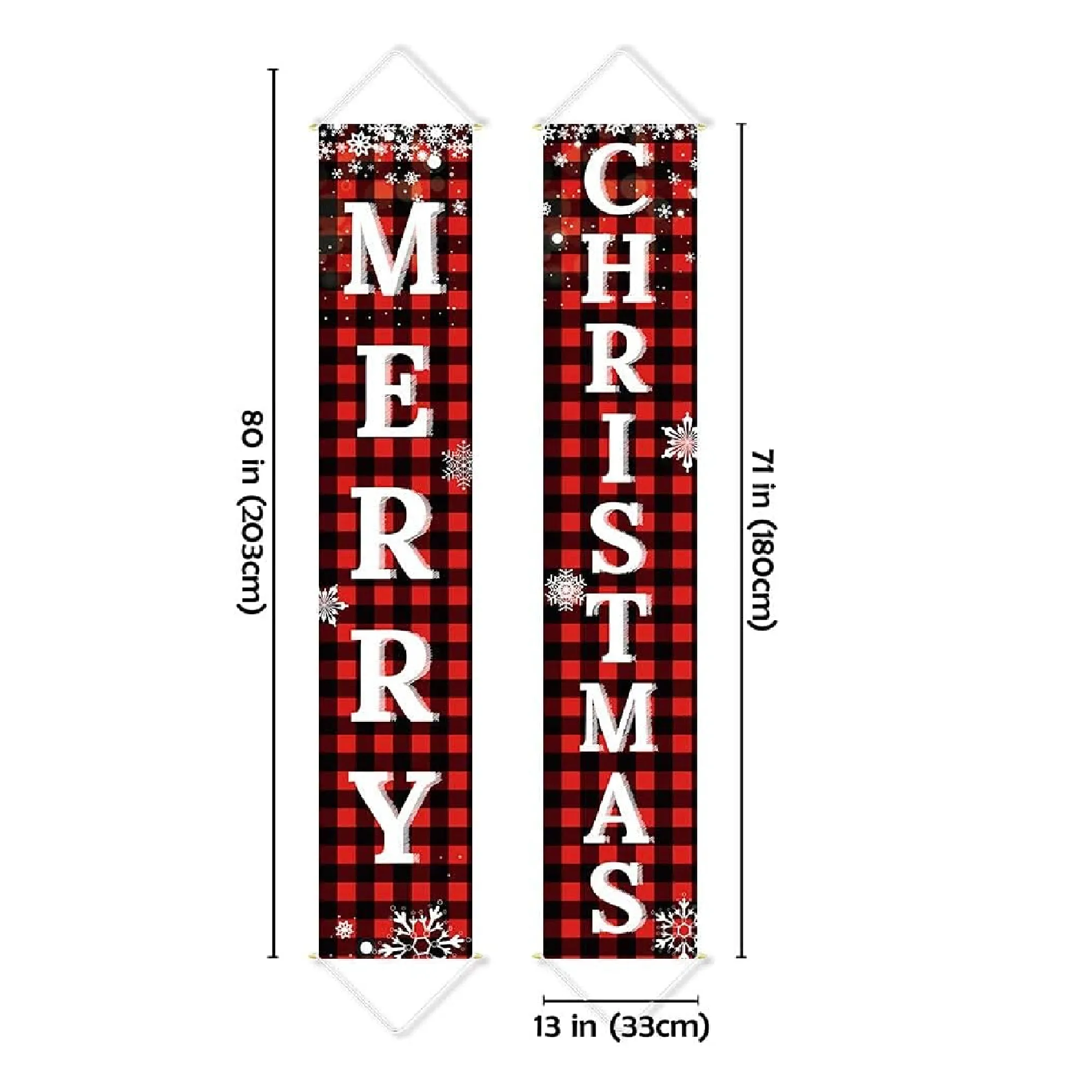 Ivenf Christmas Decorations Outdoor Yard Front Porch Sign Set, Red Black Buffalo Plaid Door Banner