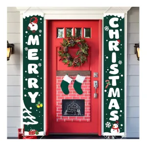 Ivenf Christmas Porch Sign Set Green Banners, Xmas Hanging Decorations for Home Outdoor Indoor Wall Front Door Decor