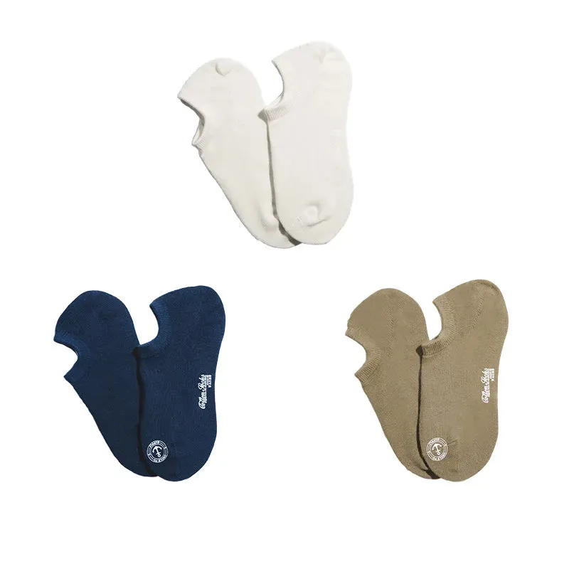 Men's 3 Pack Cotton Boat Socks - Non-slip Silicone - White Khaki Blue