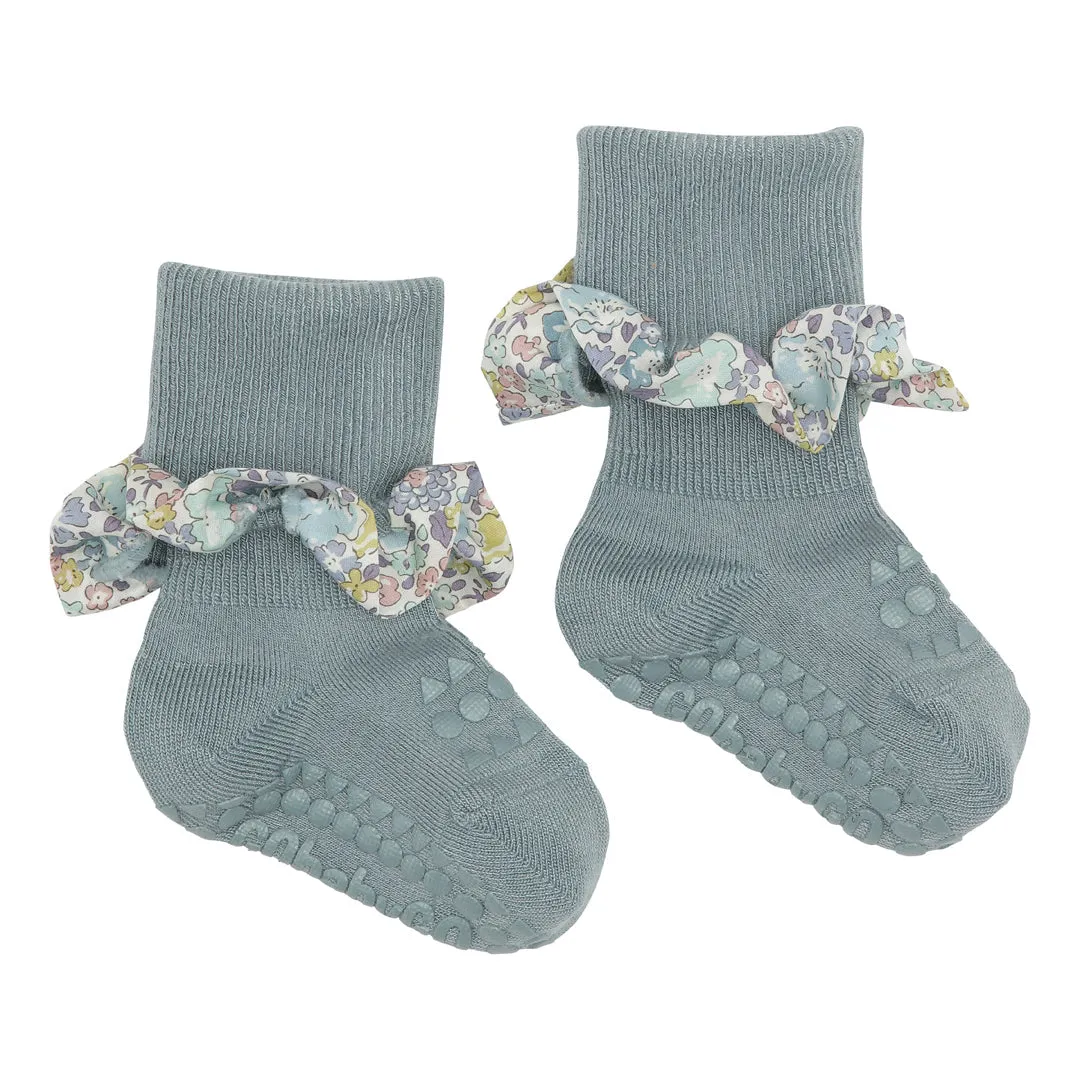 Non-Slip Grip Socks - Bamboo / Liberty - Dusty Blue