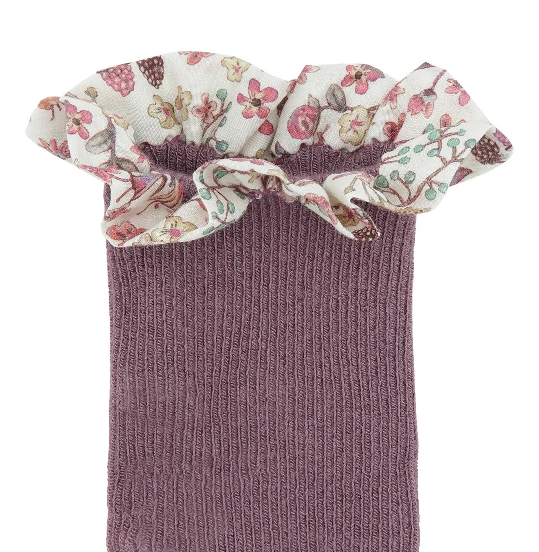 Non-Slip Grip Socks - Bamboo / Liberty - Misty Plum