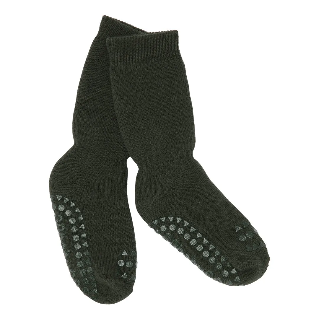 Non-slip Grip Socks Organic Terry Cotton - Forest Green