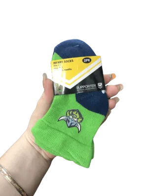 NRL Infant Socks - Canberra Raiders - Blue/Green - Set Of Two - Non Slip - Sock