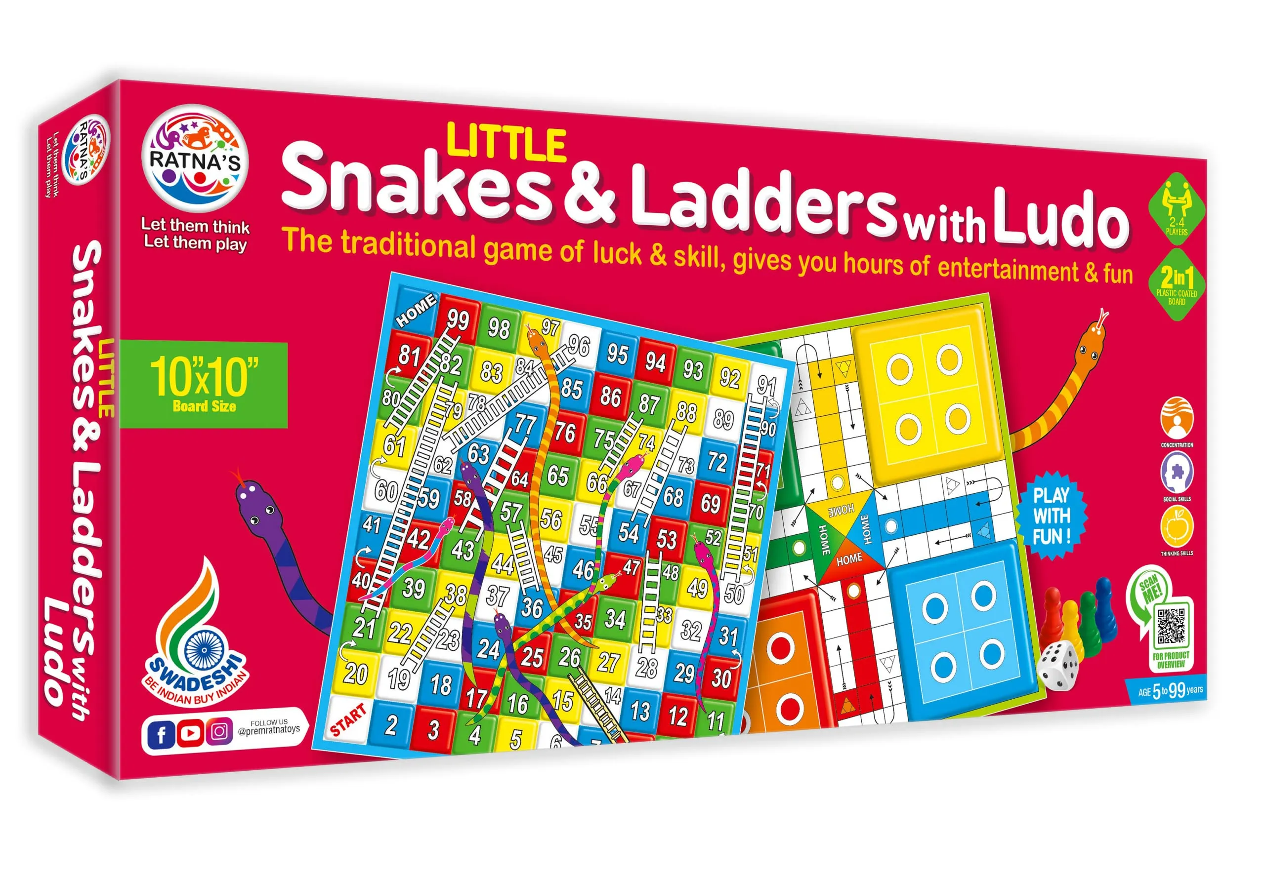 RATNA'S Classic Strategy Game Little Snakes and Ladders with Ludo 2 In 1 for Young Businessman (Multicolour)