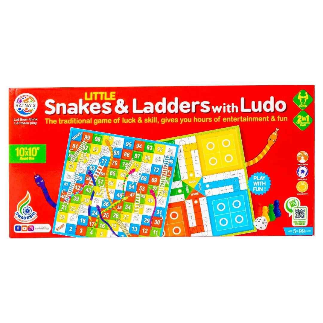 RATNA'S Classic Strategy Game Little Snakes and Ladders with Ludo 2 In 1 for Young Businessman (Multicolour)