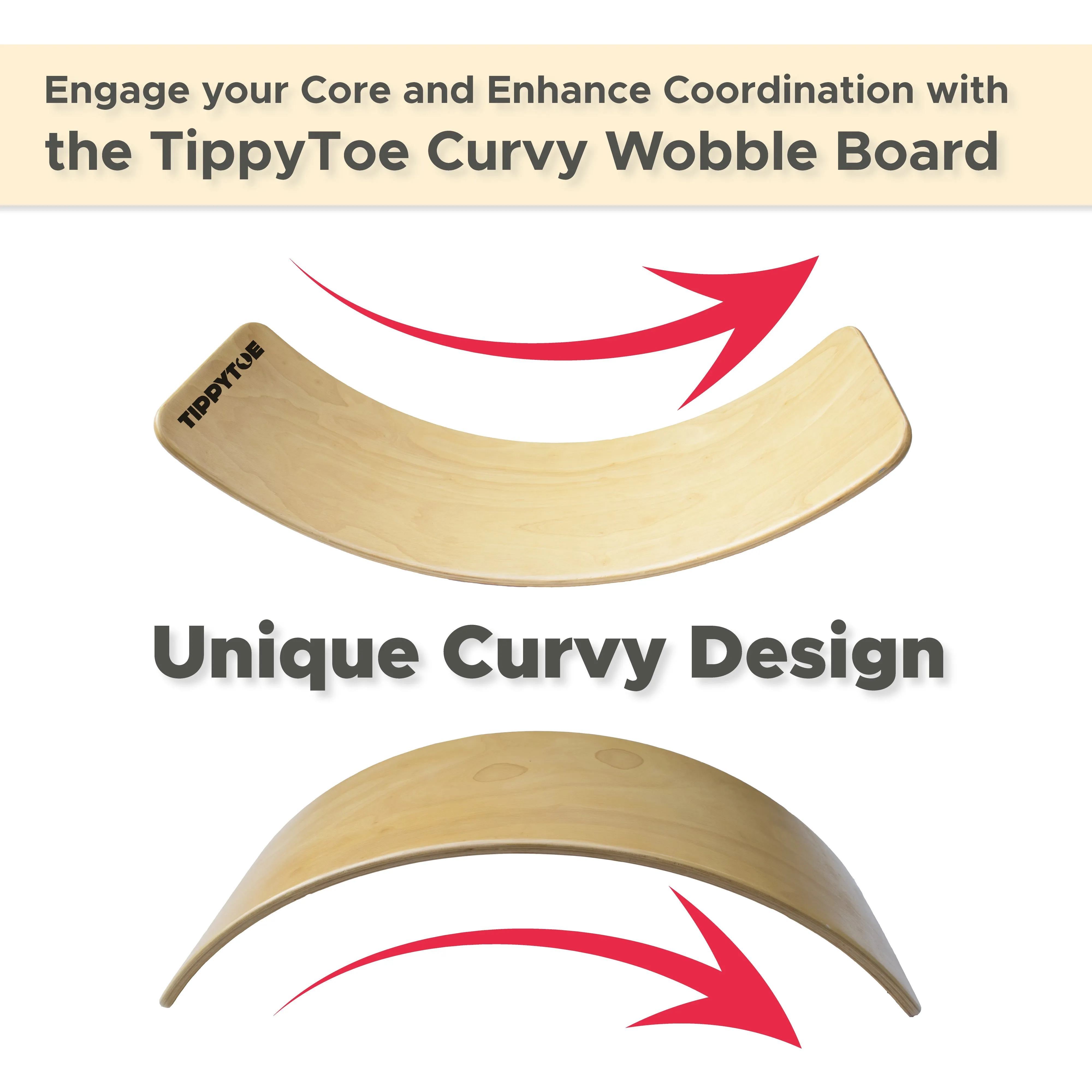 TippyToe (5 pack) Kids Balance Board Wooden Wobble Board, Toddler, Yoga Curvy Board, Rocker Board Natural Wood for Kids,Adults