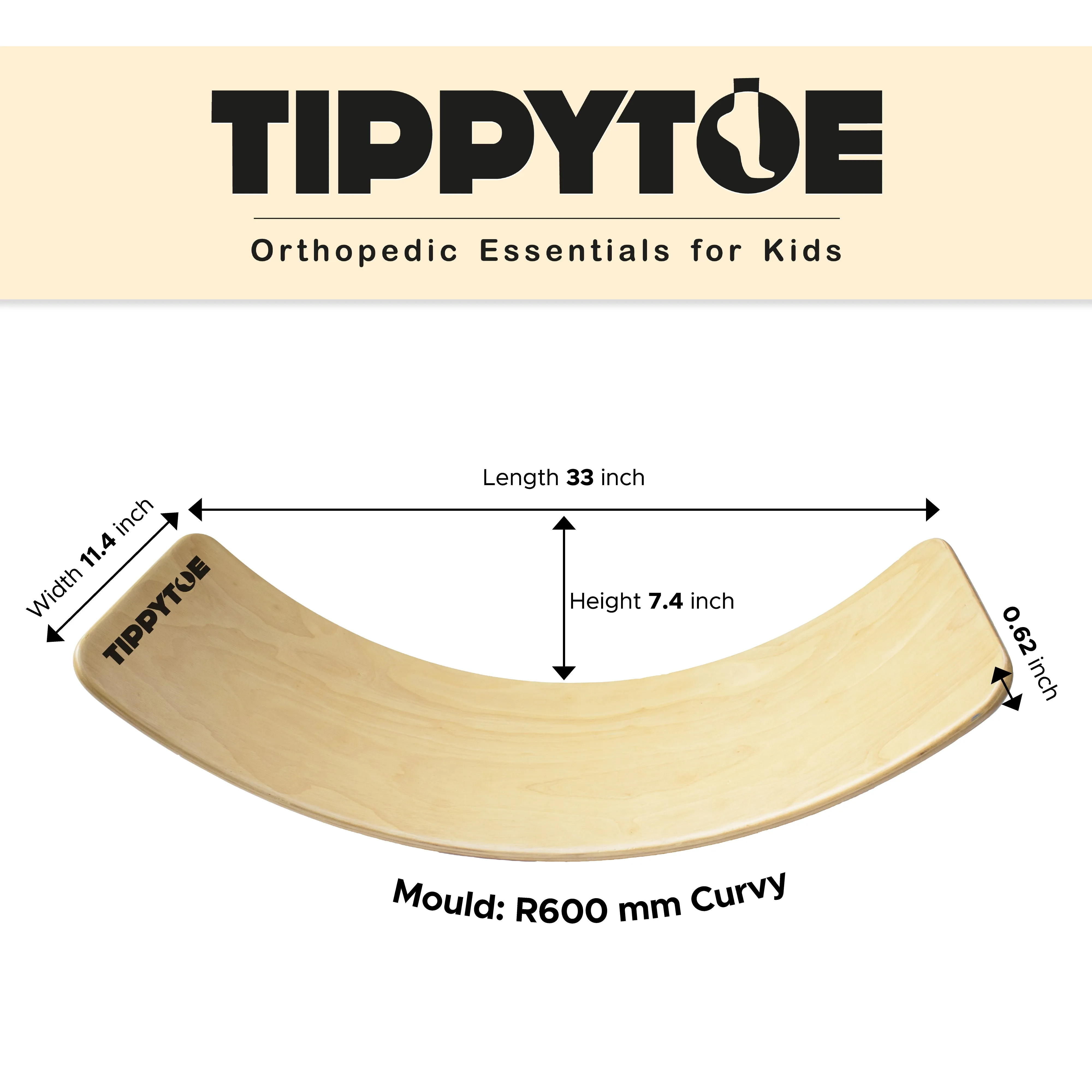 TippyToe (5 pack) Kids Balance Board Wooden Wobble Board, Toddler, Yoga Curvy Board, Rocker Board Natural Wood for Kids,Adults