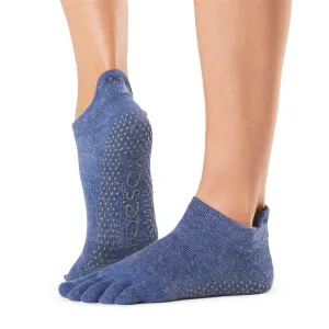 Toesox Womens Full Toe Low Rise Bellarina Non Slip Socks Fitted Heel - Navy Blue