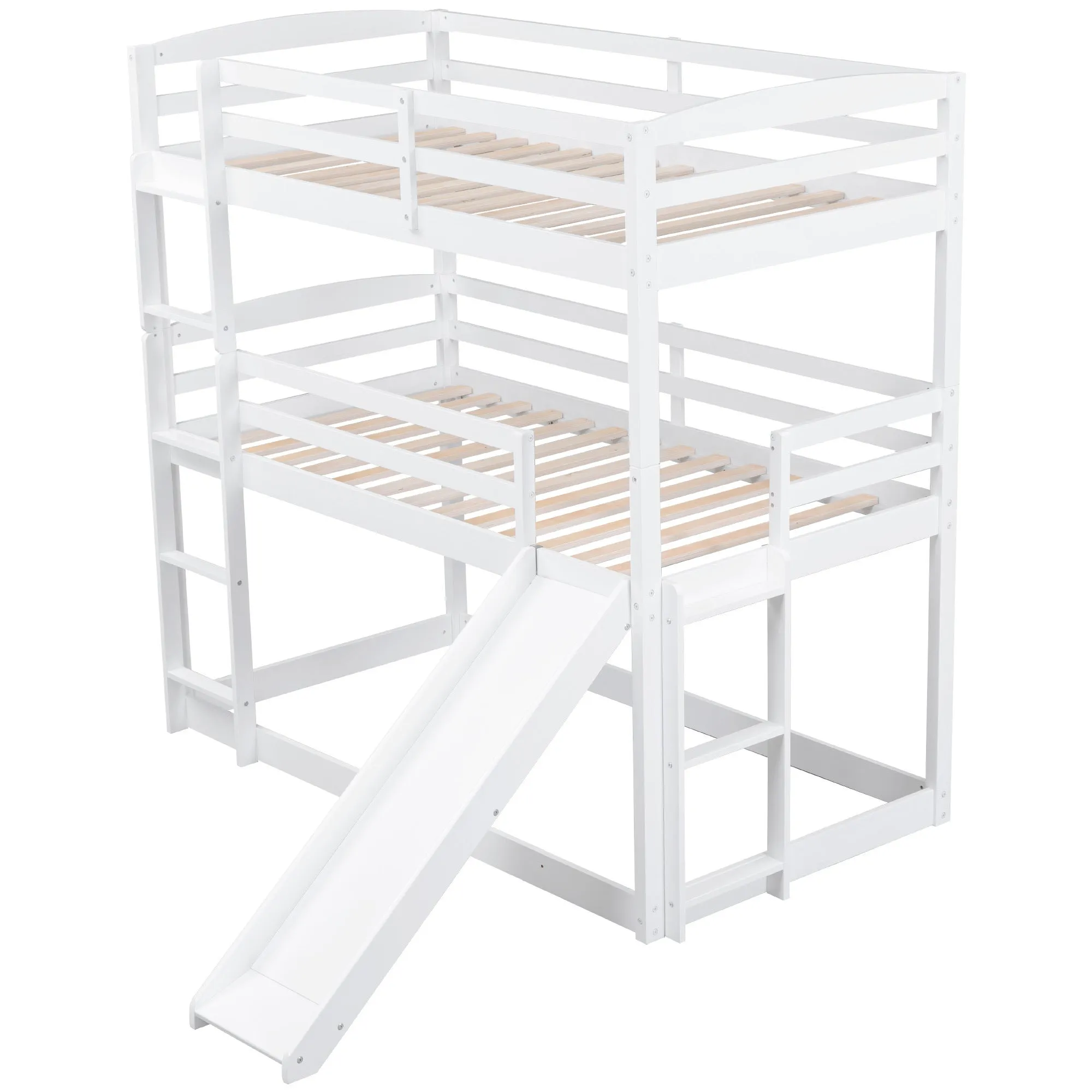 Twin over Twin over Twin Adjustable Triple Bunk Bed with Ladder and Slide, White (OLD SKU:SM000508AAK-1)