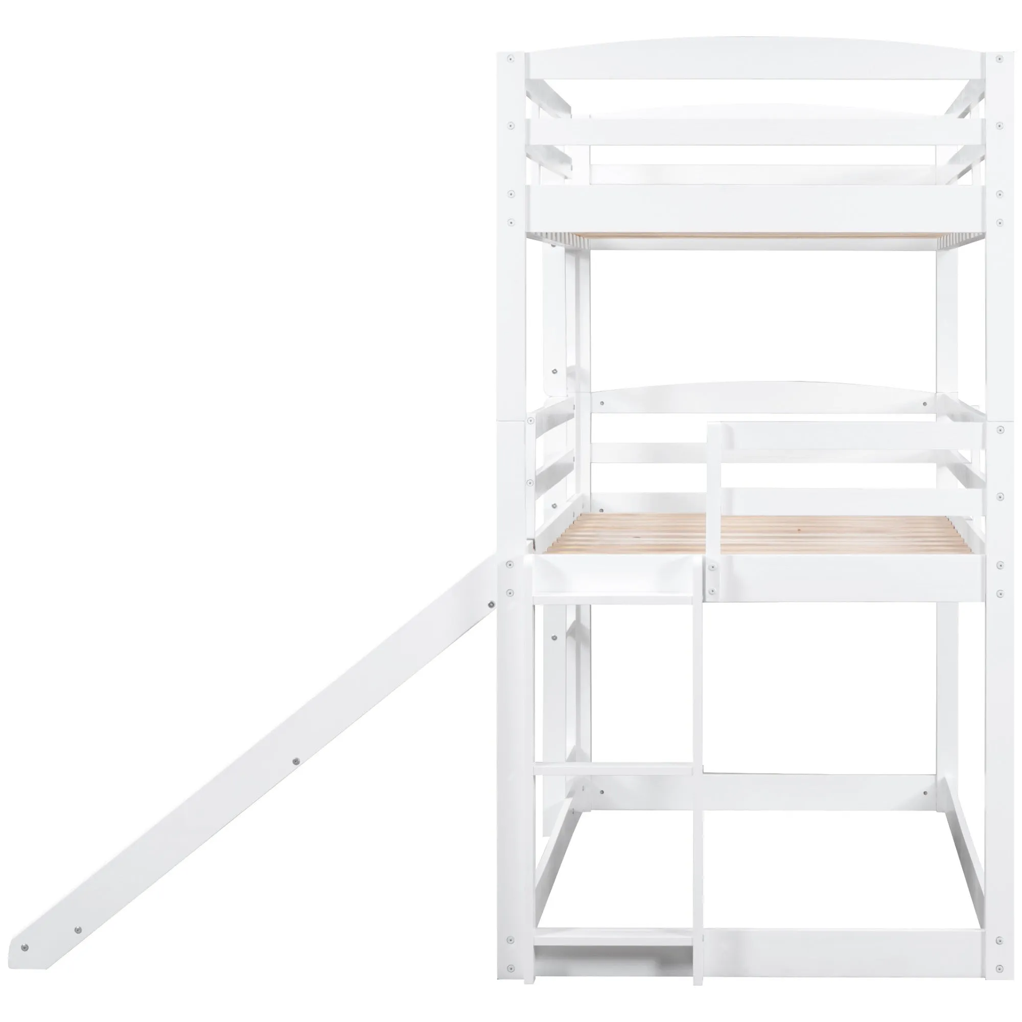 Twin over Twin over Twin Adjustable Triple Bunk Bed with Ladder and Slide, White (OLD SKU:SM000508AAK-1)