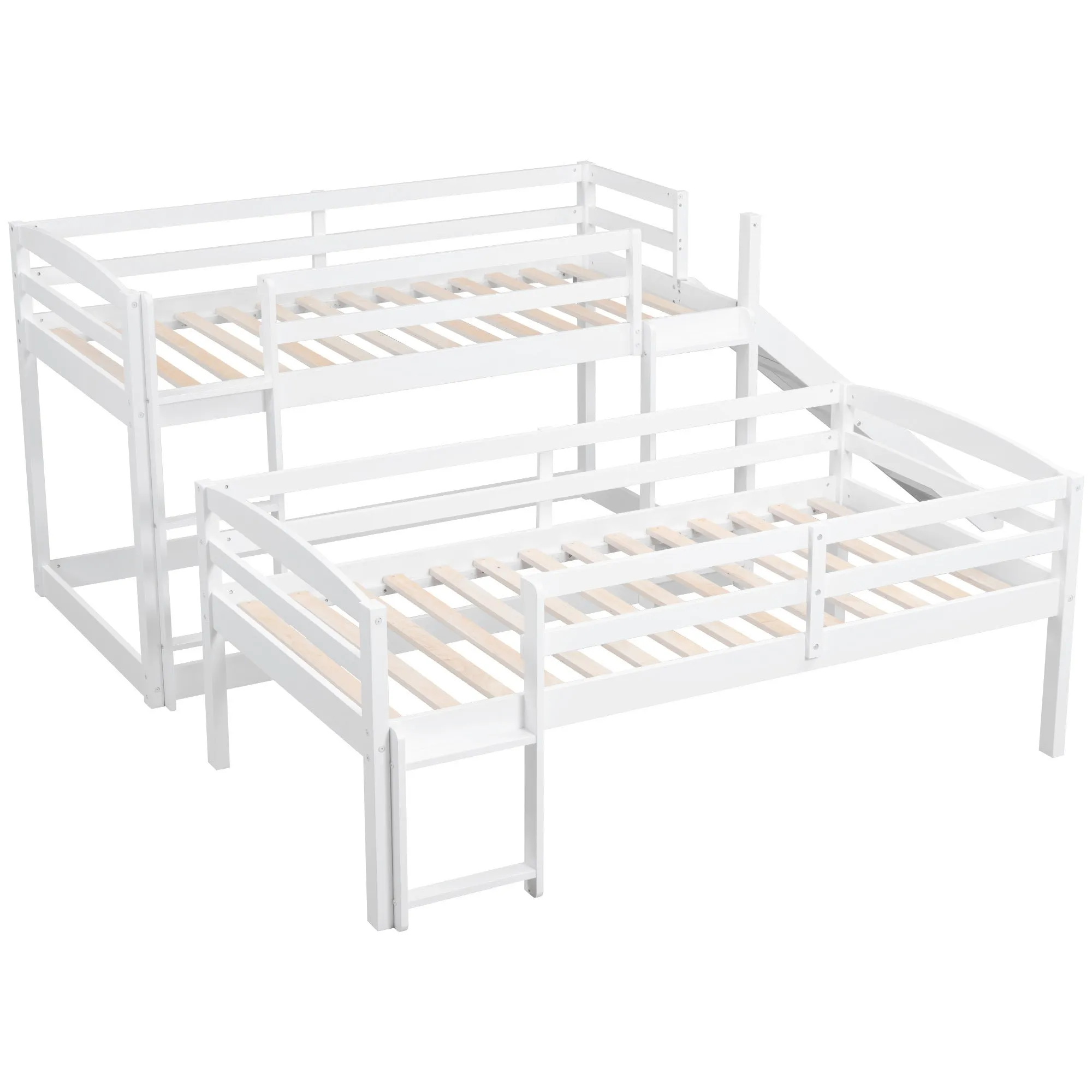 Twin over Twin over Twin Adjustable Triple Bunk Bed with Ladder and Slide, White (OLD SKU:SM000508AAK-1)