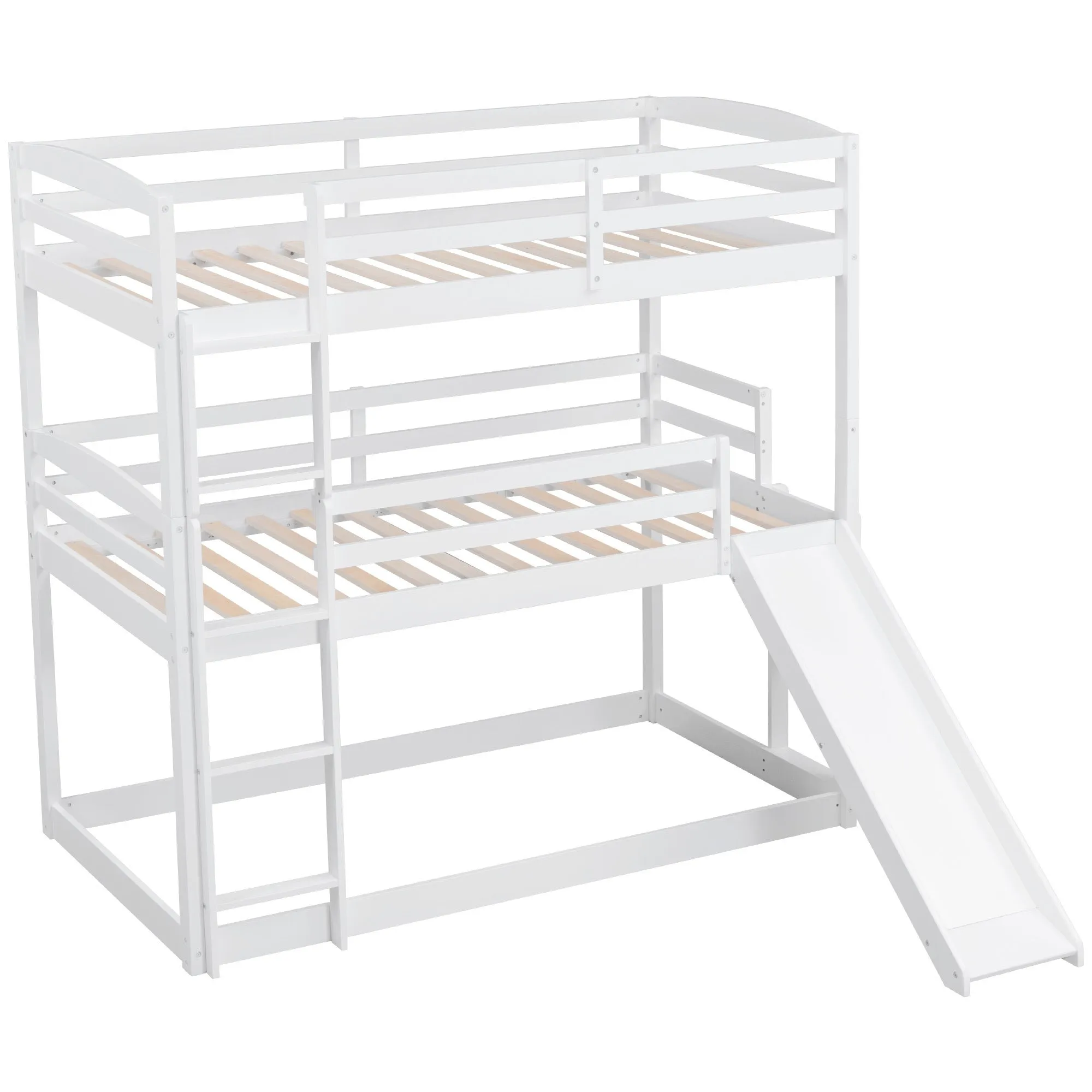 Twin over Twin over Twin Adjustable Triple Bunk Bed with Ladder and Slide, White (OLD SKU:SM000508AAK-1)