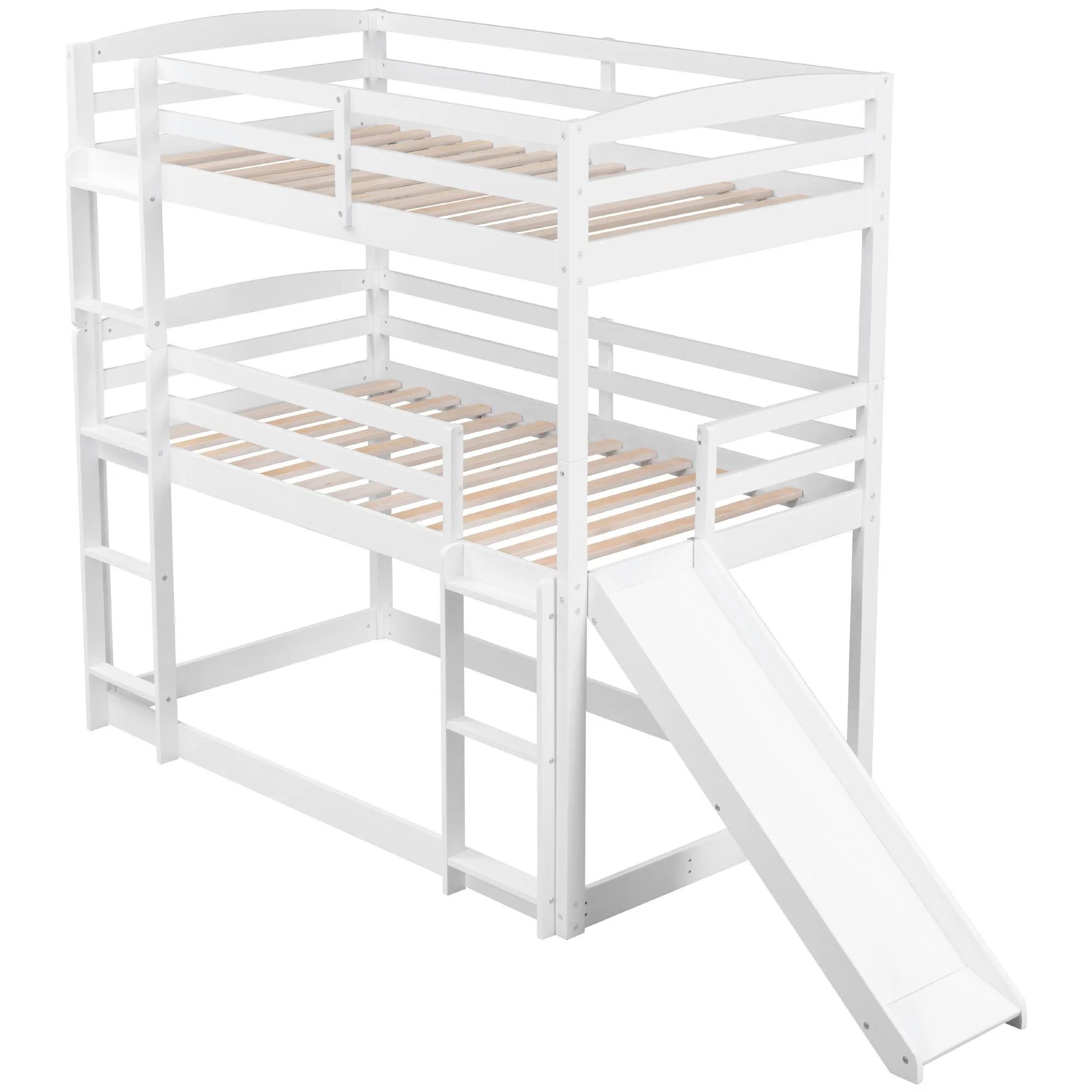 Twin over Twin over Twin Adjustable Triple Bunk Bed with Ladder and Slide, White (OLD SKU:SM000508AAK-1)