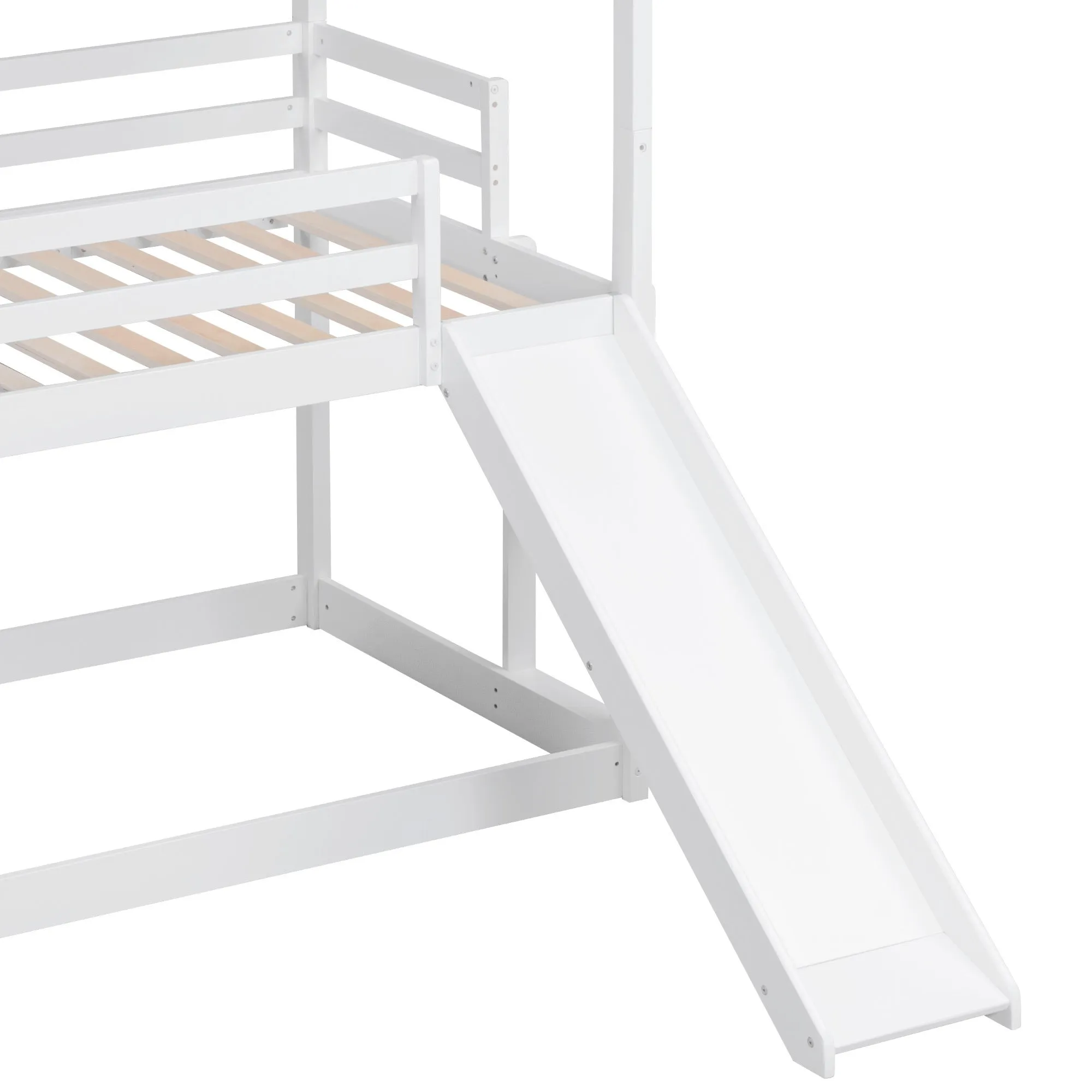 Twin over Twin over Twin Adjustable Triple Bunk Bed with Ladder and Slide, White (OLD SKU:SM000508AAK-1)