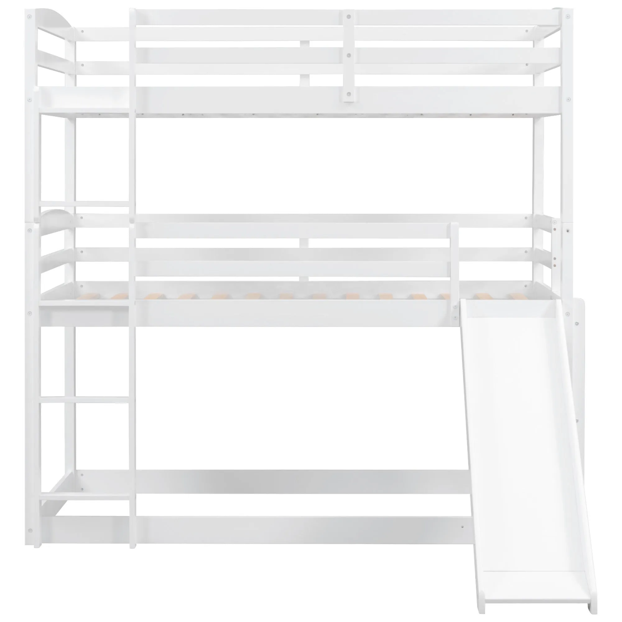 Twin over Twin over Twin Adjustable Triple Bunk Bed with Ladder and Slide, White (OLD SKU:SM000508AAK-1)