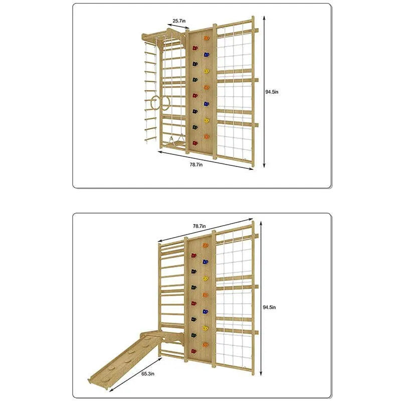 Walnut - 9-in-1 Swedish Ladder Wall Gym Set