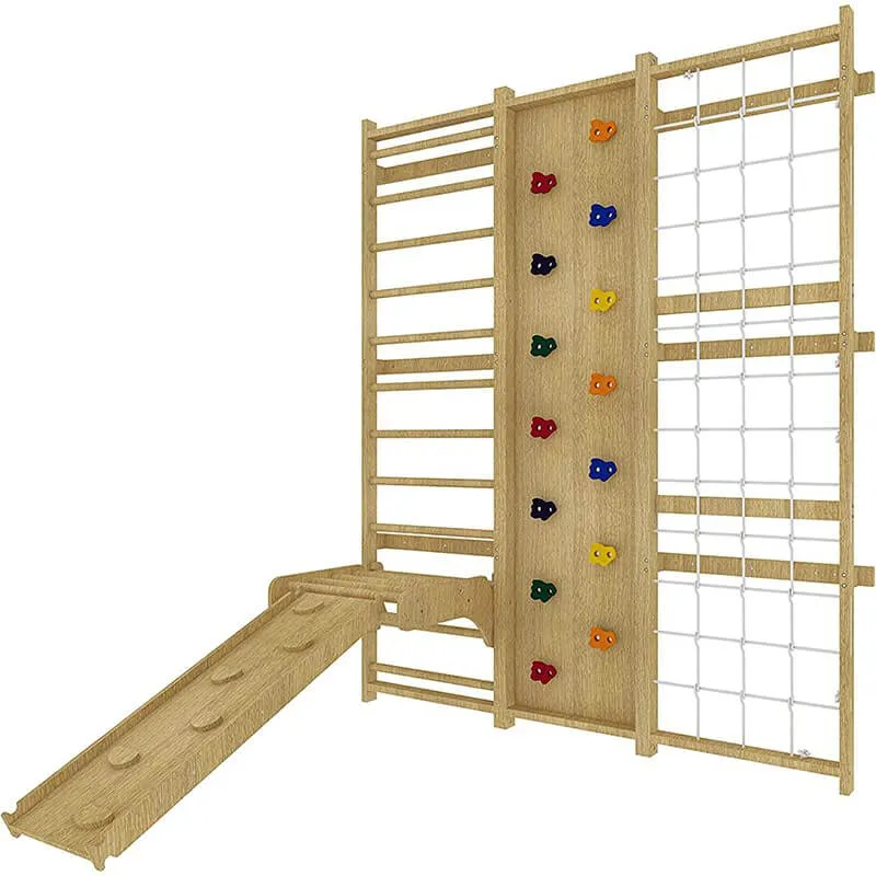 Walnut - 9-in-1 Swedish Ladder Wall Gym Set