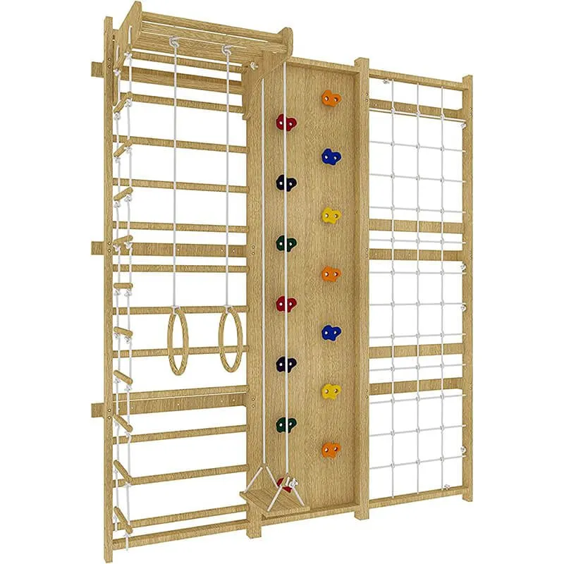 Walnut - 9-in-1 Swedish Ladder Wall Gym Set