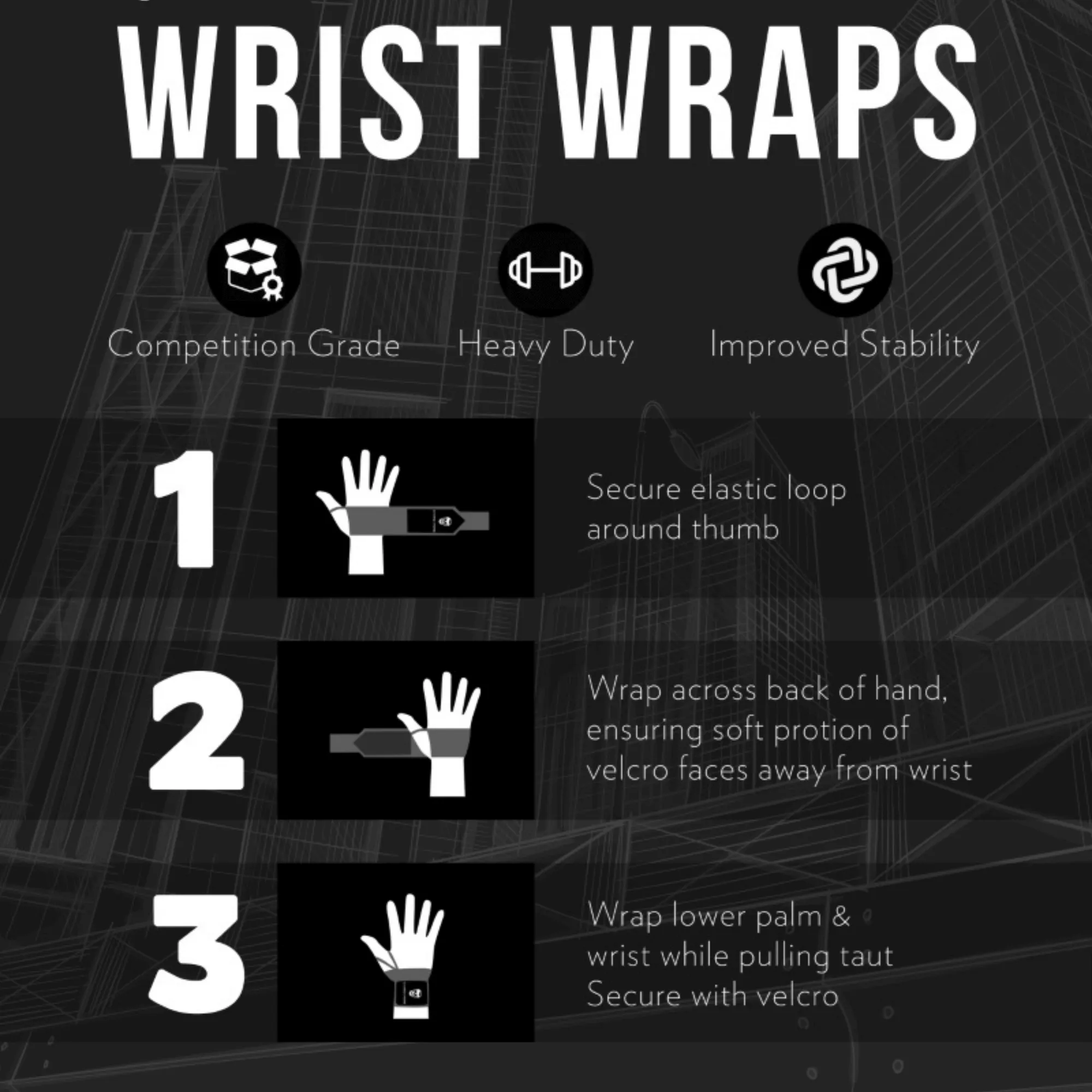 Wrist Wraps - 18" Weightlifting Wrist Support - Gray