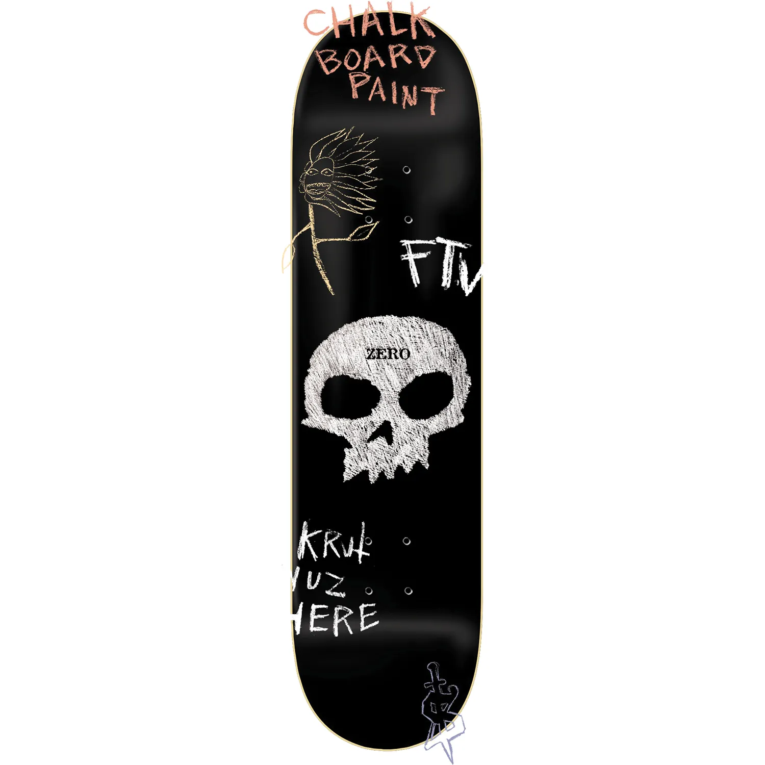 Zero Single Skull Chalkboard Skateboard Deck -  8.25"